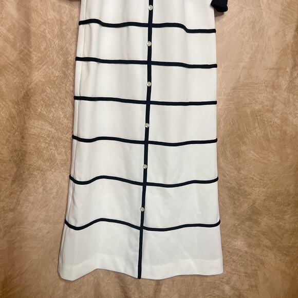 Vintage 70s Ayres Unlimited Two Tone Ribbed Geometric Print Maxi Dress Mod Retro - Picture 7 of 13